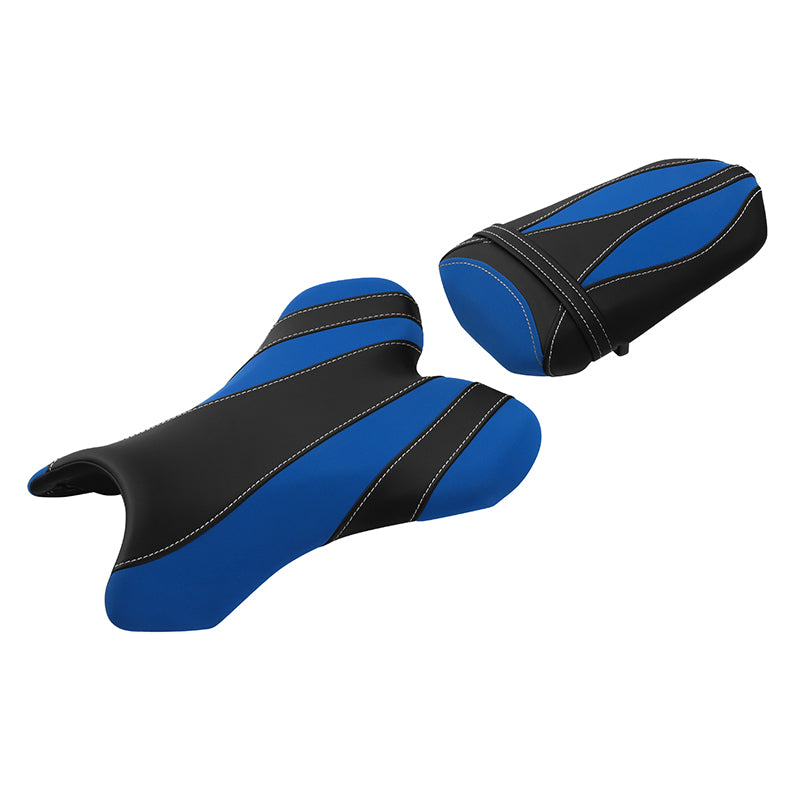 C.C. RIDER YZF R1 Front And Rear Seat Black Blue Alcantara Leather For  YAMAHA YZFR1, 2004-2006