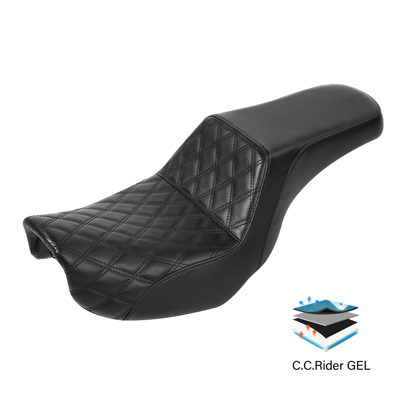 Gel Seat C.C. RIDER Dyna Step Up Seat 2 up Seat Lattice Stiching For Low  Rider Fat Bob FXD/FXDWG, 2006-2017 - Black