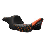 C.C. RIDER Touring Seat 2 Up Seat Driver Passenger Seat Extended Reach Tall Boy Seat Orange Honeycomb Stitching, 2009-2024