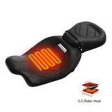 Heated Seat C.C. RIDER Touring Seat Two Piece 2 Up Seat Low Profile Driver Passenger Seat Lattice Stitching For Road Glide Street Glide Road King, 2009-2023