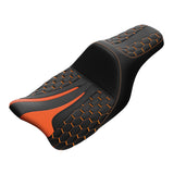 C.C. RIDER Touring Seat 2 Up Seat Driver Passenger Seat Extended Reach Tall Boy Seat Orange Honeycomb Stitching, 2009-2023