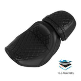 Gel Seat C.C. RIDER Touring Seat Two Piece 2 Up Seat Low Profile Driver Solo Seat Passenger Seat Black Lattice Stitching For CVO Street Glide CVO Road Glide, 2023-2024