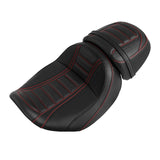 C.C. RIDER Touring Seat Two Piece 2 Up Seat Low Profile Driver Solo Seat Passenger Seat Red Stitching For CVO Street Glide CVO Road Glide, 2023-2024