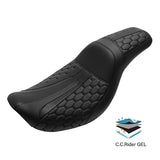 Gel Seat C.C. RIDER Dyna Seat 2 up Seat Motorcycle Seat Black Honeycomb For Dyna Low Rider Fat Bob FXD/FXDWG, 2006-2017