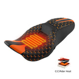 Heated Seat C.C. RIDER Touring Seat 2 up Seat Driver Passenger Seat For Harley Touring Street Glide Road Glide Electra Glide Honeycomb Stitiching, 2008-2023