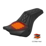 Heated Seat C.C. RIDER Softail Step Up Seat 2 up Seat Lattice Stitching For Softail Standard Street Bob FXBB Standard FXST, 2018-2024