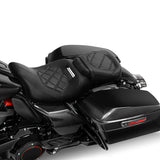 Heated Seat C.C. RIDER Touring Seat Two Piece 2 Up Seat Low Profile Driver Passenger Seat Lattice Stitching For Road Glide Street Glide Road King, 2009-2023