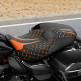 Heated Seat C.C. RIDER Touring Seat 2 up Seat Driver Passenger Seat For Harley Touring Street Glide Road Glide Electra Glide Honeycomb Stitiching, 2008-2023