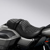 C.C. RIDER Touring Seat Two Piece 2 Up Seat Low Profile Driver Solo Seat Passenger Seat Black Lattice Stitching For CVO Street Glide CVO Road Glide, 2023-2024