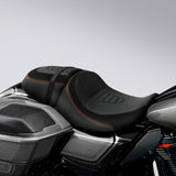 C.C. RIDER Touring Seat Two Piece 2 Up Seat Low Profile Driver Solor Seat Passenger Seat Orange Sitiching For CVO Street Glide CVO Road Glide, 2023-2024