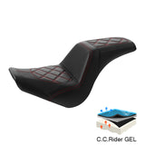 Gel Seat C.C. RIDER Softail Step Up Seat 2 Up Seat Diamond Stitching For Softail Street Bob FXBB Standard FXST Models 2018-2024