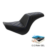 Gel Seat C.C. RIDER Softail Step Up Seat 2 Up Seat Diamond Stitching For Softail Street Bob FXBB Standard FXST Models 2018-2024