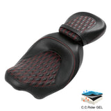 Gel Seat C.C. RIDER Touring Seat Two Piece 2 Up Seat Low Profile Driver Passenger Seat For Road Glide Street Glide Road King Lattice Stitching, 2009-2023