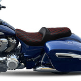 C.C. RIDER Indian Seat One Piece 2 Up Seat Red Lattice Stitching For Indian Chieftain Models, 2014-2024