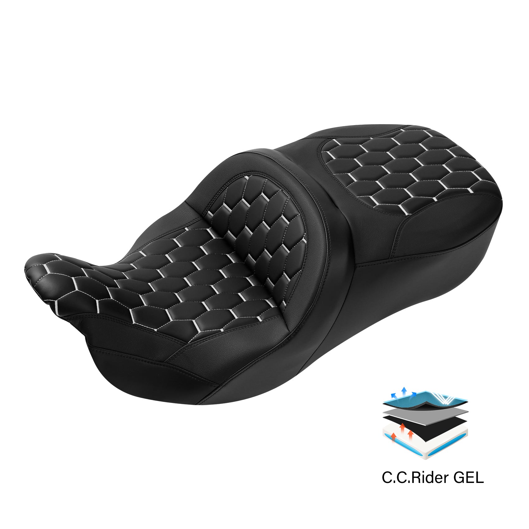 Gel Seat C.C. RIDER Touring Seat 2 Up Seat Driver Passenger Seat