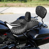 C.C. RIDER Touring Seat Driver Passenger Seat With Backrest For Harley Touring Street Glide Road Glide Electra Glide, Black White, 2008-2023