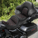 C.C. RIDER Touring Seat Driver Passenger Seat With Backrest For Harley CVO Road Glide Electra Glide Street Glide Road King, Black Red, 2014-2023